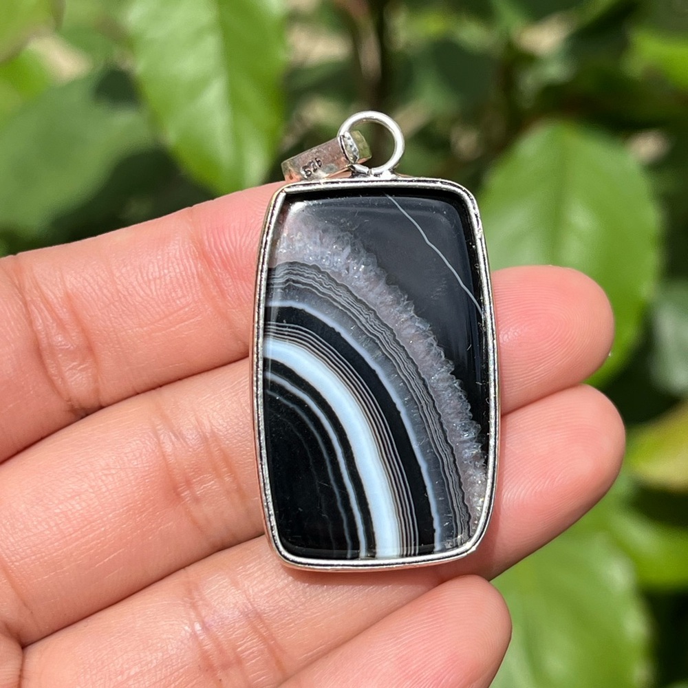 925 Silver plated druzy onyx pendant - Picture 6 of 6